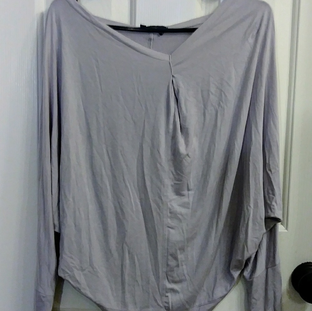 Joy Li Drape Gray Flowy Blouse Top SZ XS
